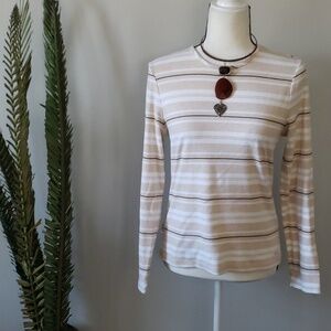 Izod tan striped long sleeve tee